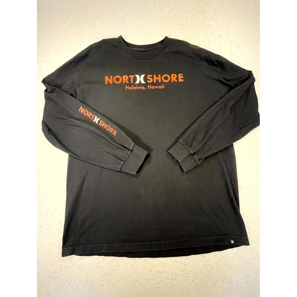 Hurley T Shirt Mens XL Black North Shore Haleiwa Hawaii Graphic Logo Long Sleeve